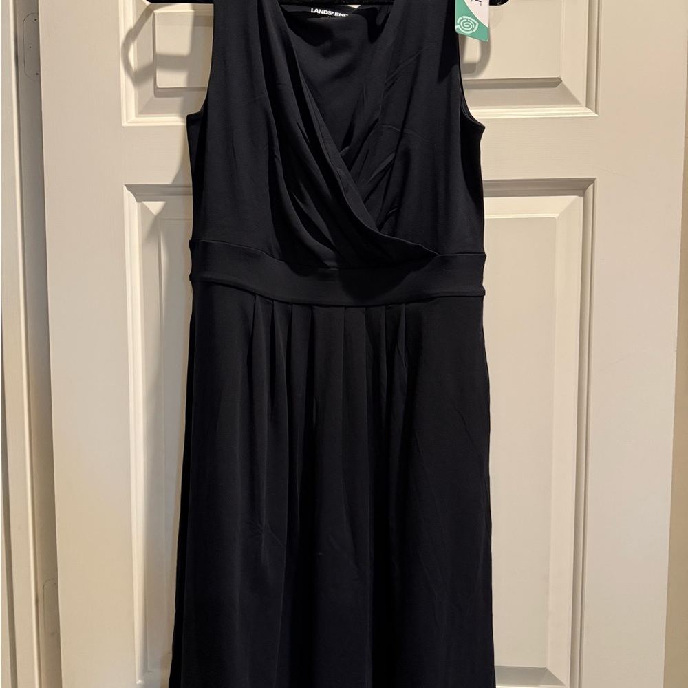 Lands' End Black Surplice Wrap Midi Dress